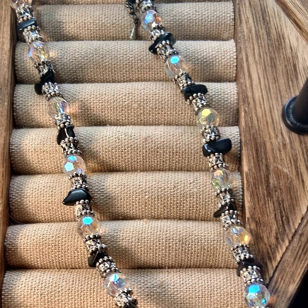 Aurora Crystal and Black Bead Necklace - Women